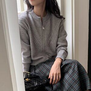 Wool Blend Preppy Style Cardigan | Size S